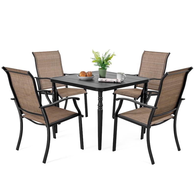 5-Piece Patio Ergonomic Textilene and Metal Dining Set with Umbrella Hole