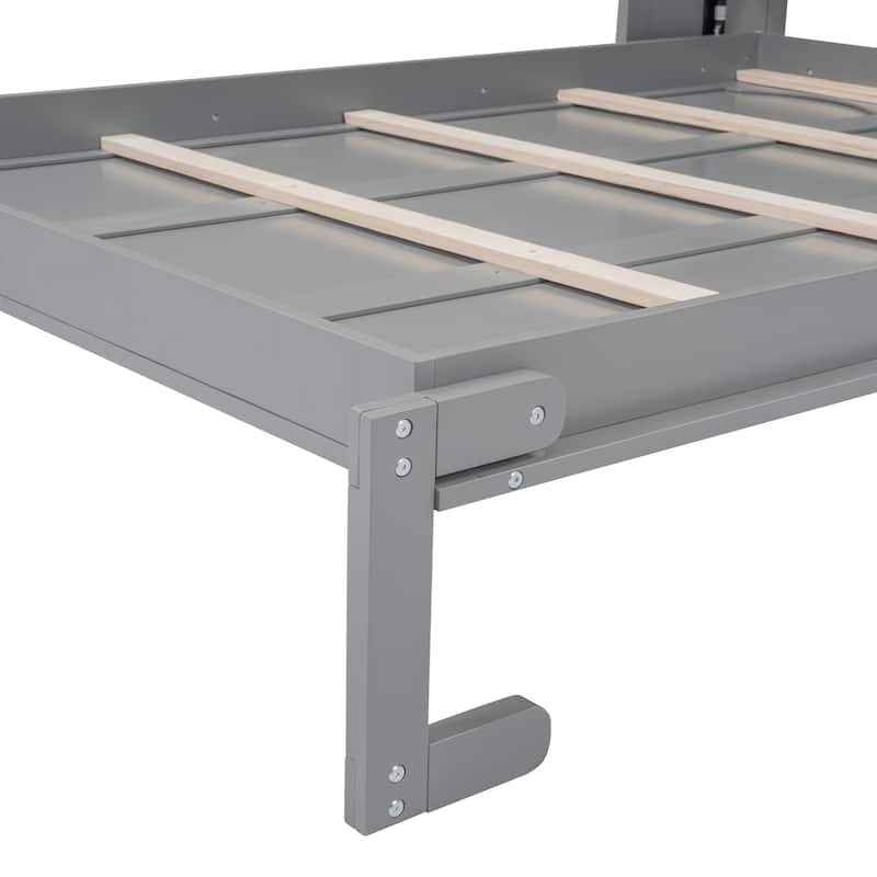 Full Size Murphy Wall Bed with Shelves, Space-Saving Design, White Finish, Easy to Fold