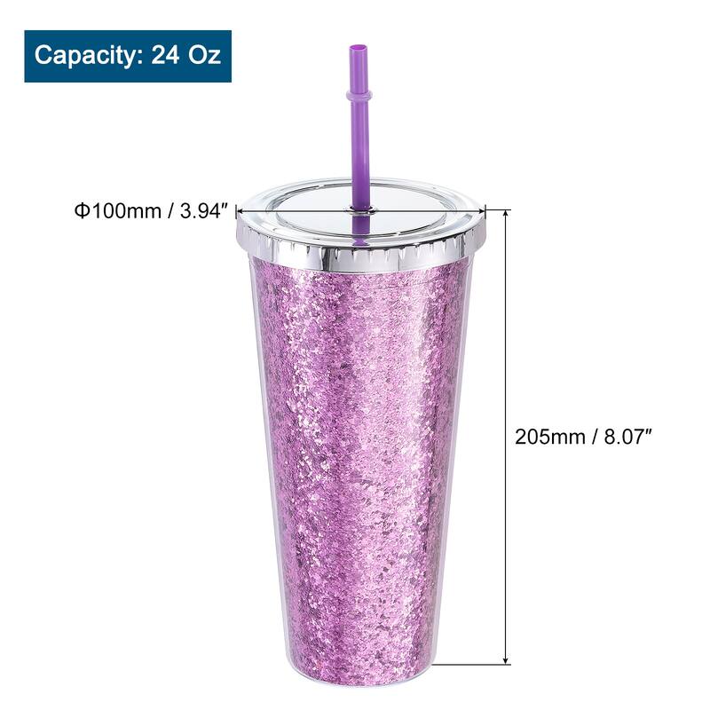 Acrylic Tumbler with Lid and Straw, 24Oz Bling Tumblers Cups for Gifts - Purple