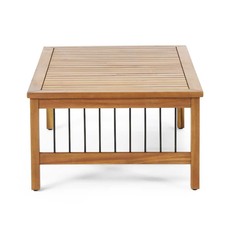 Elias Acacia Wood and Iron Outdoor Loveseat and Coffee Table Set with Cushions by Christopher Knight Home