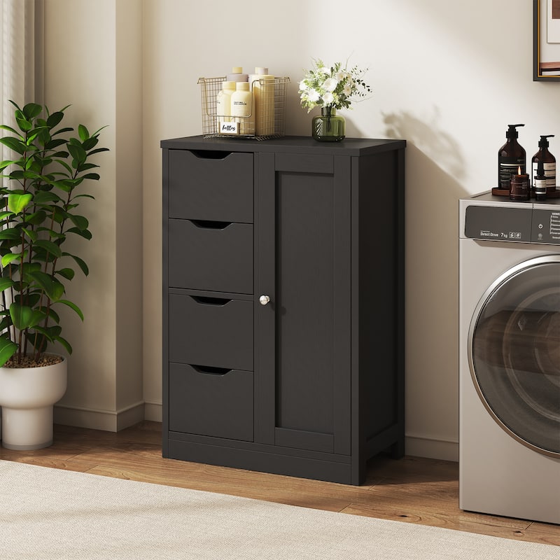 Futzca Bathroom Floor Storage Cabinet, Freestanding Pantry Cabinet with 4 Drawers and 1 Door