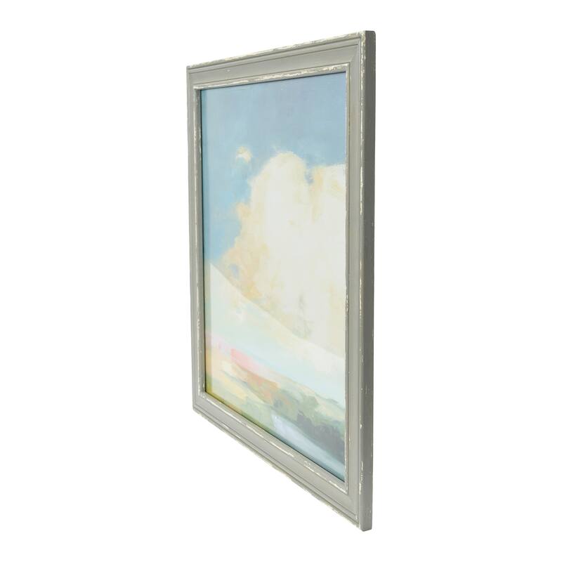 24" Square Abstract Landscape Print with Wood Frame and Glass Cover - Multi-Color