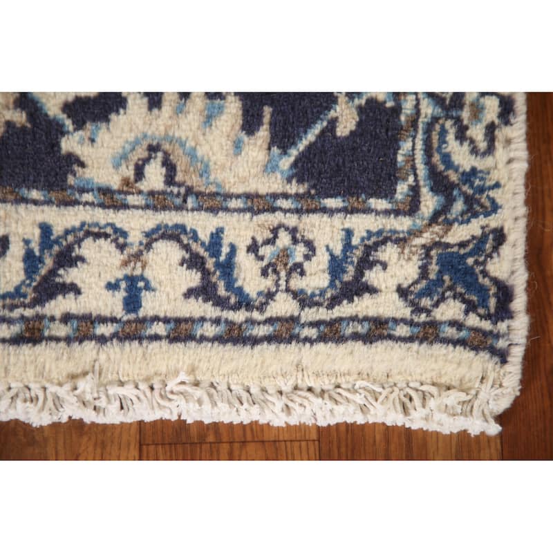 Blue Traditional Nain Persian Vintage Area Rug Handmade Wool Carpet - 1'9"x 2'10"