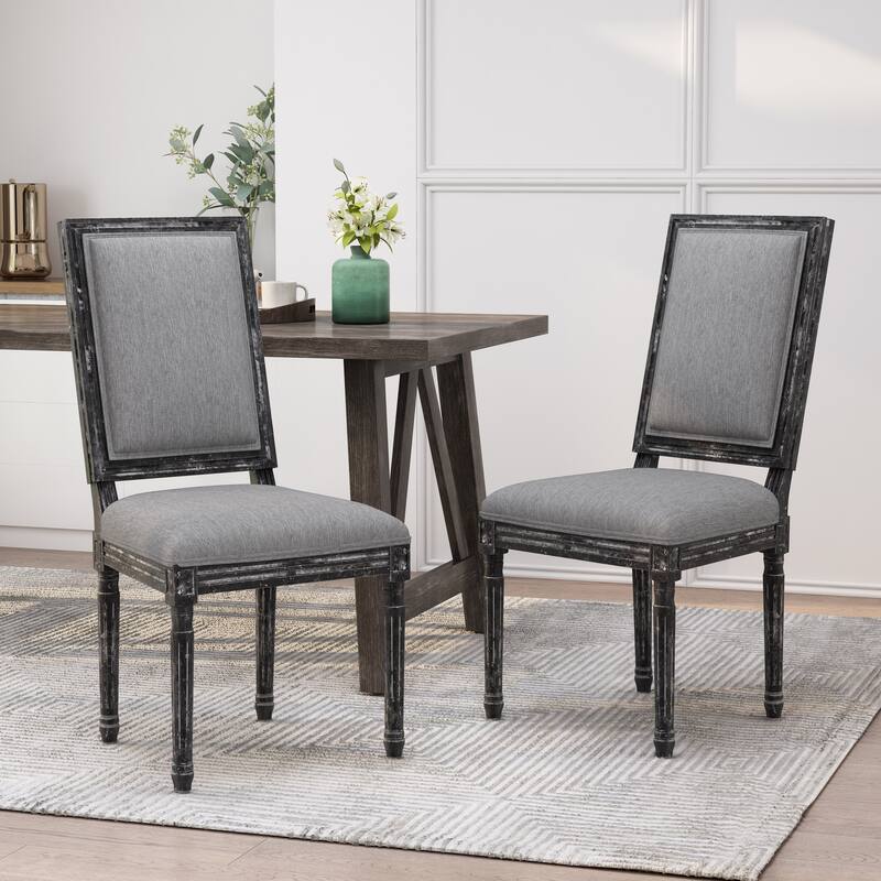 Modern 2 Piece Rubber Wood Dining Chair with Rectangular Backrest and Cushions for Dining Room Kitchen Bedroom Living Room - Grey