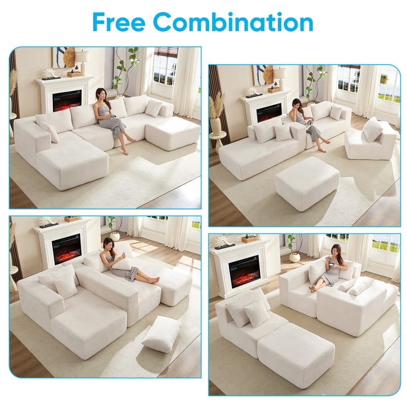 Minimalist 135" Oversized Modular Sofa, 4-Pieces Free Combination, No Assembly Required - U-Shaped Sofa