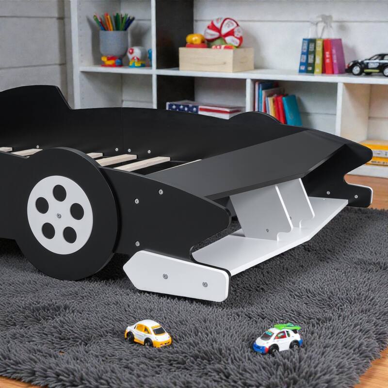Race Car Platform Bed with Wheels, Kids Car-Shaped Bed Frame with Safety Rails