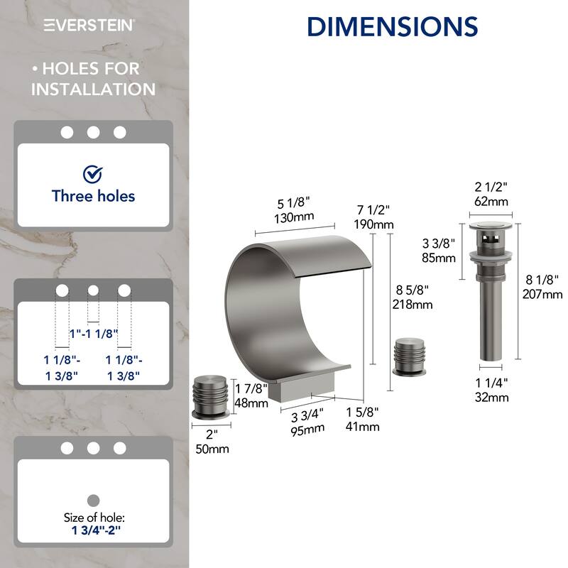 Widespread Bathroom Faucet 3 Hole, 2-handle Bathroom Sink Faucet with Drain Assembly