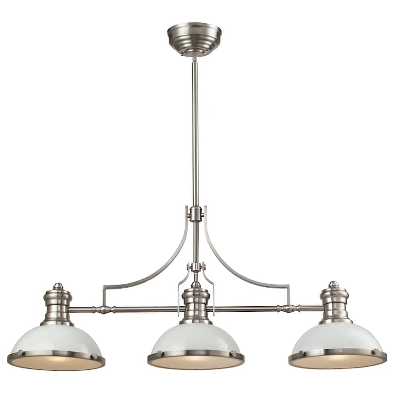 Chadwick 47-inch Wide 3-Light Linear Chandelier in Antique Copper - Satin Nickel and White