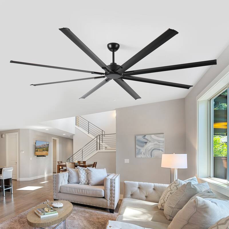 96 Inch Industrial DC Motor Ceiling Fan with Remote Control, Super Large Aluminum Ceiling Fan with 8 Reversible Blades