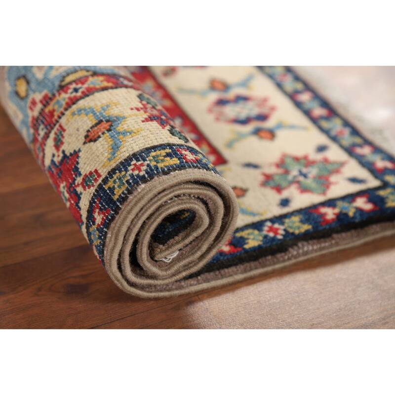 Hand Knotted Oriental 100% Wool Carpet Traditional Geometric Brown Kazak Area Rug - 2' 11'' X 2' 1''