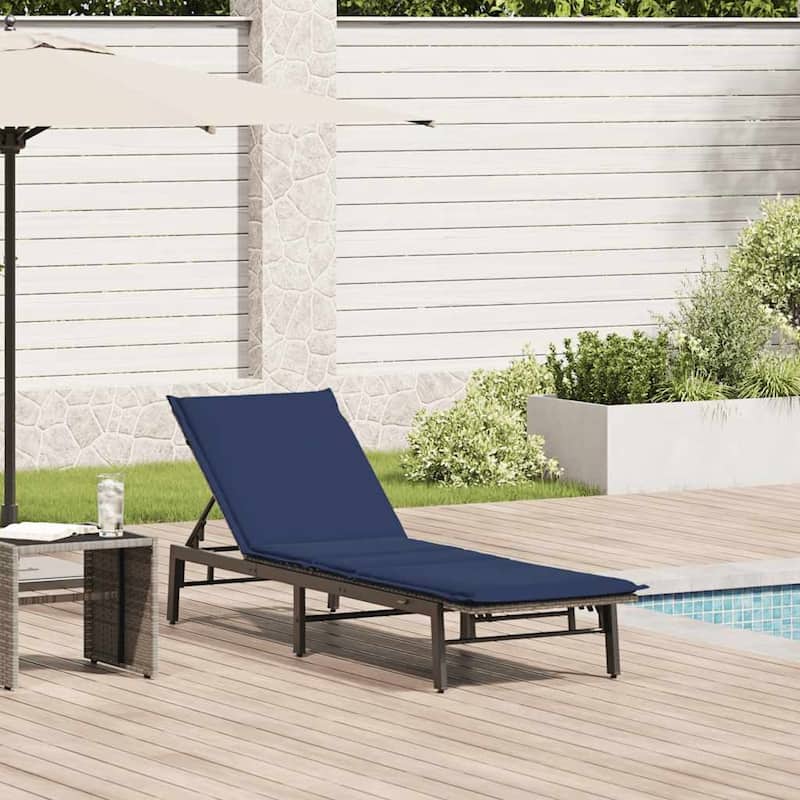 vidaXL Sun Lounger Grey, Navy Blue PE rattan, Powder-coated steel Standard - 23.2 x 78.7 x 26.4