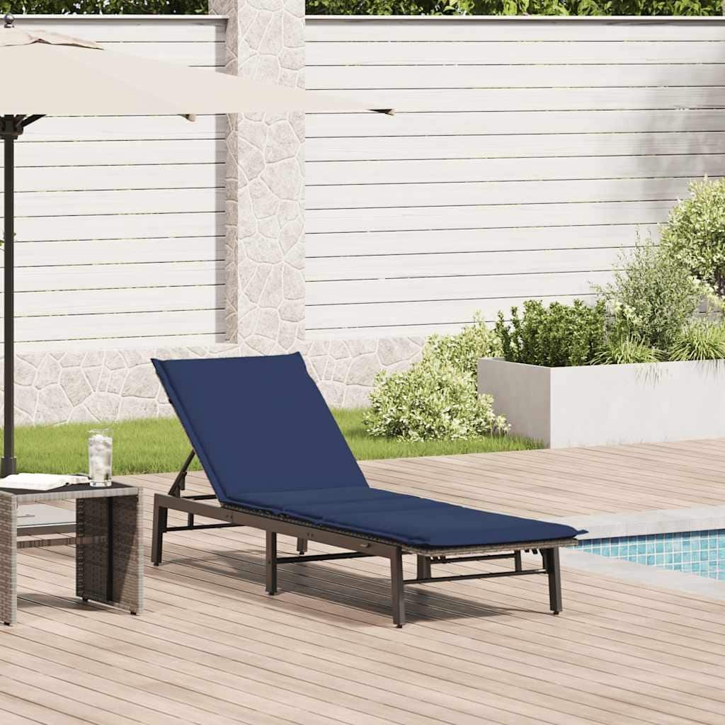 vidaXL Sun Lounger Grey, Navy Blue PE rattan, Powder-coated steel Standard - 23.2 x 78.7 x 26.4