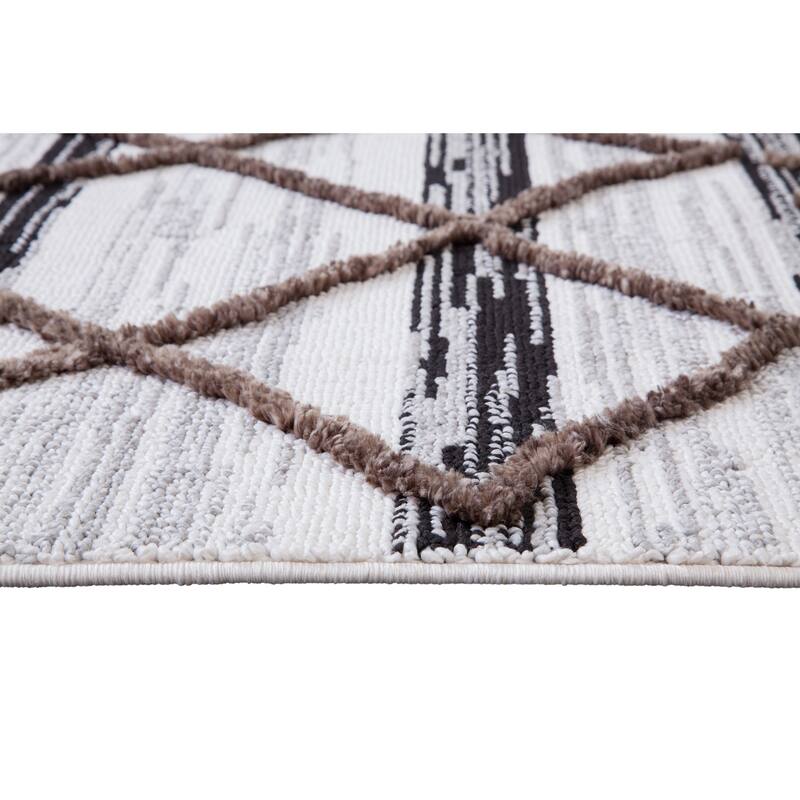 Directions White and Black Polyester Rug 8x10 Room Dining Room, NonSlip NonShedding LowPile