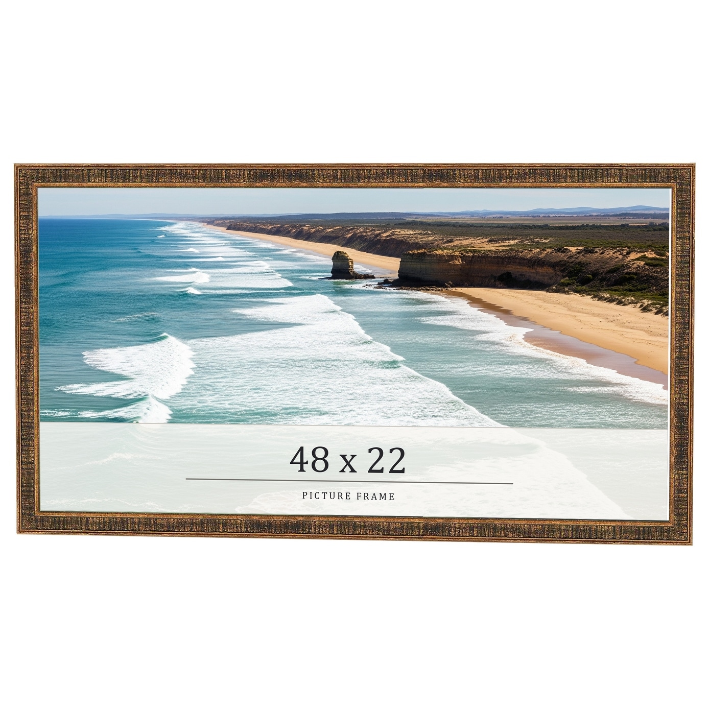 48x22 Frame Black Real Wood Picture Frame Kingsley Gold Distressed Photo Frame with UV Acrylic Foam Board Backing &