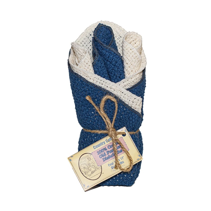 Country Cottons 100 Percent Old Fashion Cotton Dishcloths 11"x11" Set of 4 (2 natural color mixed with 2 colors of your choice) - True Blue