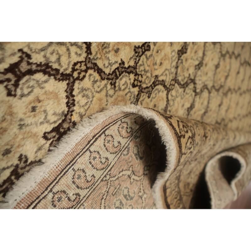 Hand Knotted Oriental 100% Wool Carpet Traditional All-Over Beige & Ivories Mood Area Rug - 9' 10'' X 7' 0''