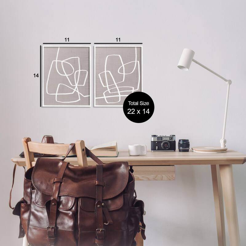 Stupell Abstract Busy Line Minimal Boho Design Brown White 2pc Multi Piece Framed Wall Art Set