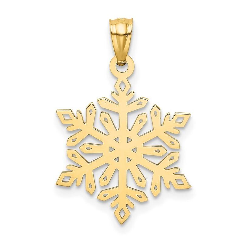 Curata 14k Yellow Gold 18" 25.1x16.3mm Textured Sparkle-Cut Snowflake Necklace
