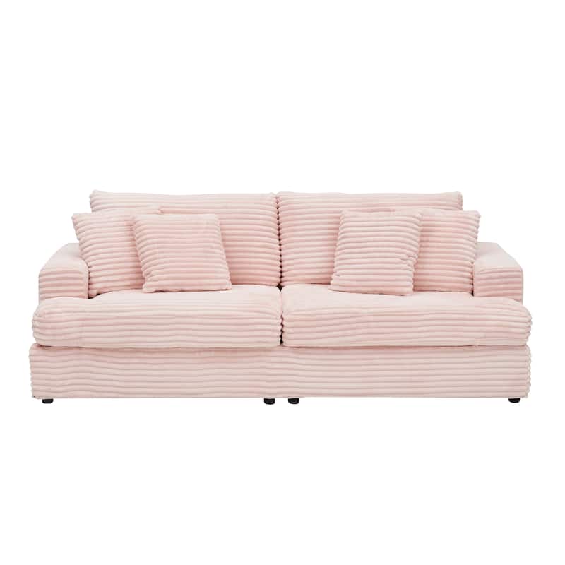 Corduroy Loveseat Sofa w4 Pillows and Cushions Upholstered Deep Seat Sofa Curved Base Frame Sleeper Recliner Sofa Couch