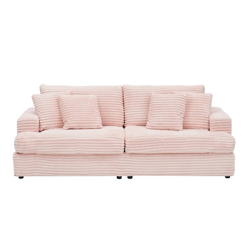 Corduroy Loveseat Sofa with 4 Pillows & Cushions, Upholstered Deep Seat Sofa wSolid Wood Base Frame Recliner Sofa Couch