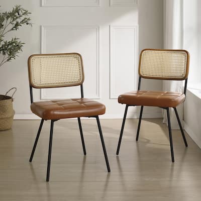 Art Leon Cane Back Faux Leather Accent Dining Chair (Set of 2)
