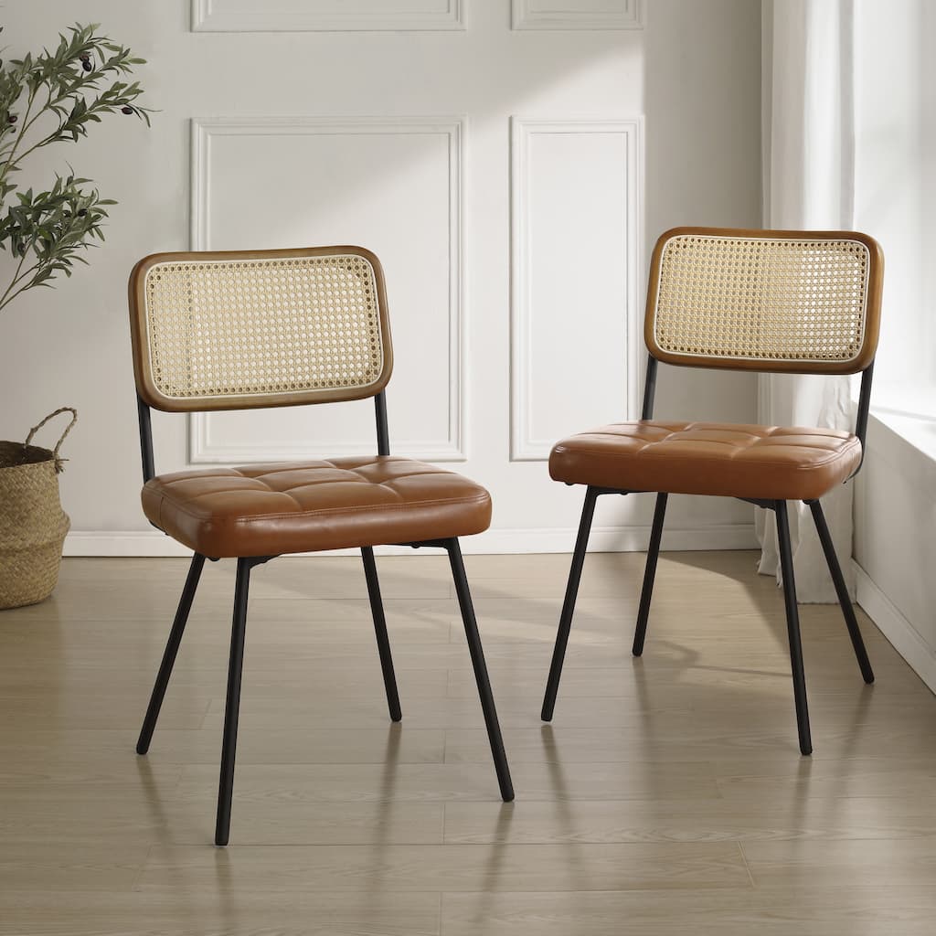 Art Leon Cane Back Faux Leather Accent Dining Chair (Set of 2)