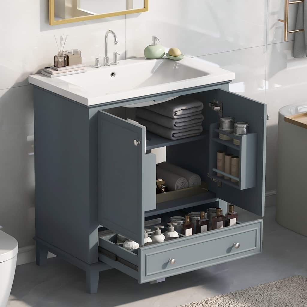 Bathroom Vanity with Sink, Bathroom Vanities with Adjustable Shelf, Bathroom Storage Cabinet with 2 Doors and 1 Drawer