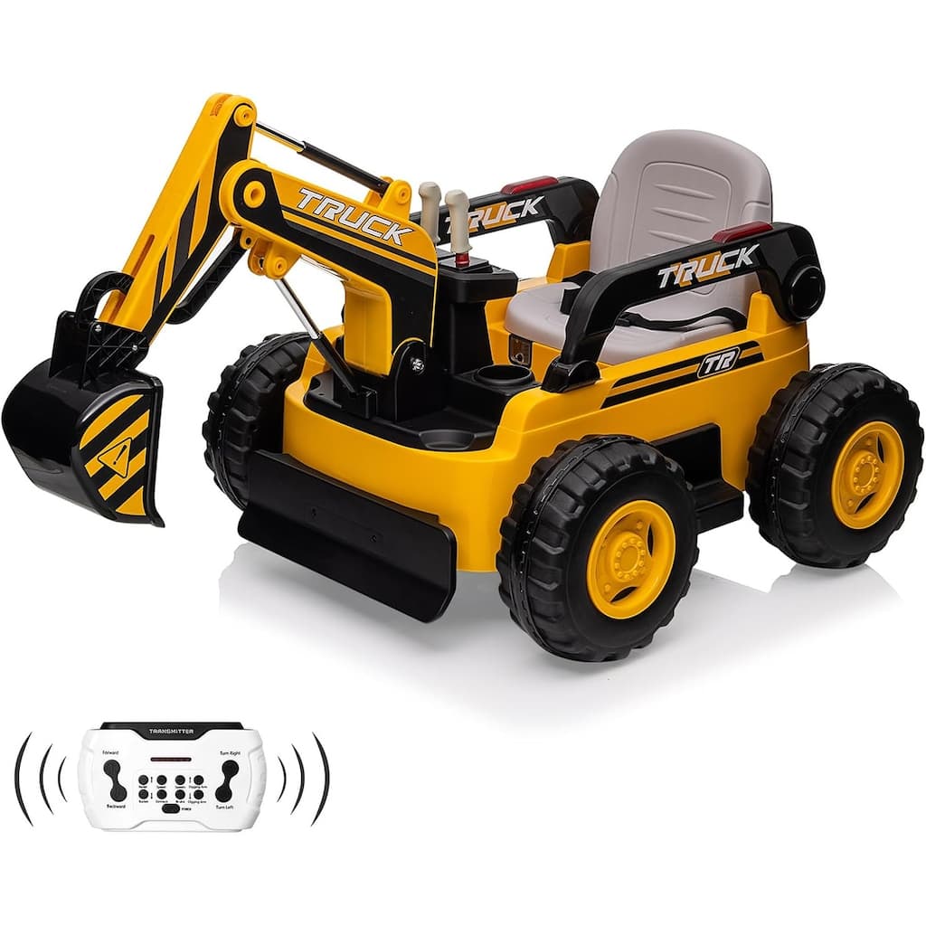 12V Kids Ride On Excavator Digger Car with Remote Control & Electric Digging Arm with 2x35W Motors