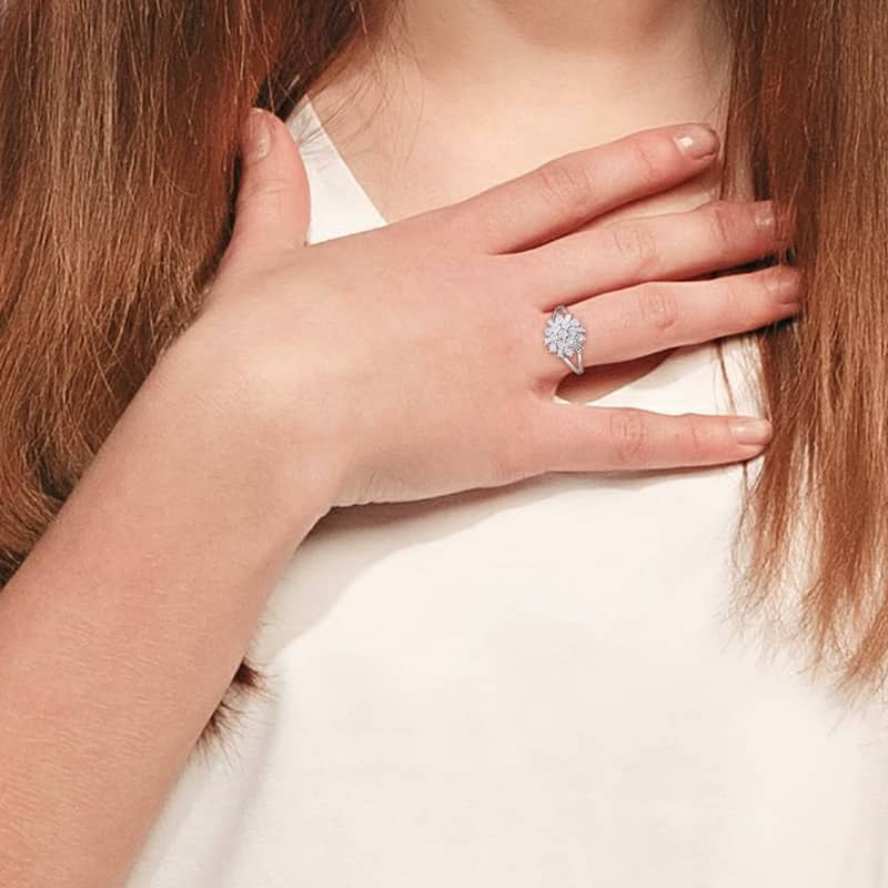 Miadora 1/10ct TDW Diamond Spoke Split Shank Ring in Sterling Silver