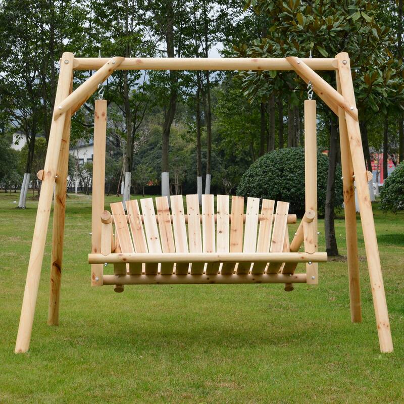 Outsunny 6.5' Outdoor Rustic Loveseat 2 Person Freestanding Solid Wood Natural Log Garden Swing