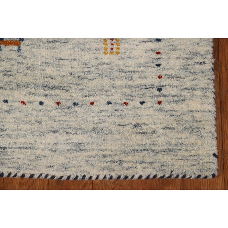 Tribal Gabbeh Oriental Area Rug Handmade Beige Modern Wool Carpet - 4'0" x 5'10"