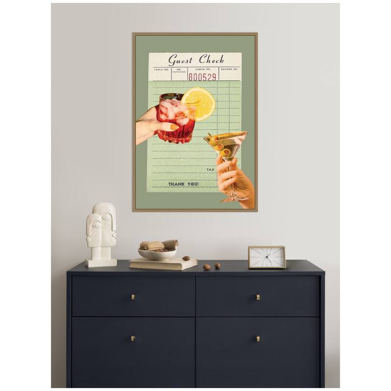 Kate and Laurel Guest Check Cheers Green by Honey Island Studio Framed Canvas Wall Art Print