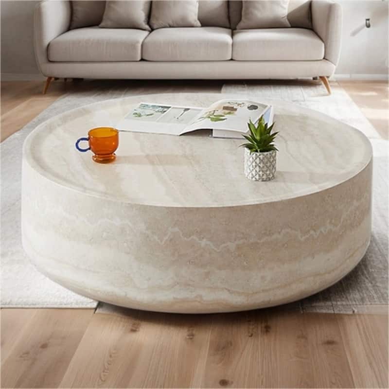 31.49" Sturdy Fiberglass Round Coffee Table with Large Storage