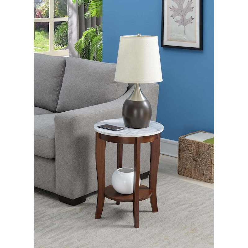 Round End Table - Rustic White Accent Table with Storage Shelf - Living Room Side Table - 24