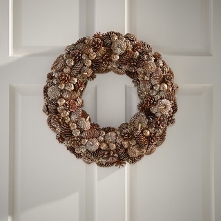 18.5" Pine Cone and Glitter Artificial Christmas Wreath, Champagne by Christopher Knight Home - Champagne + Glitter