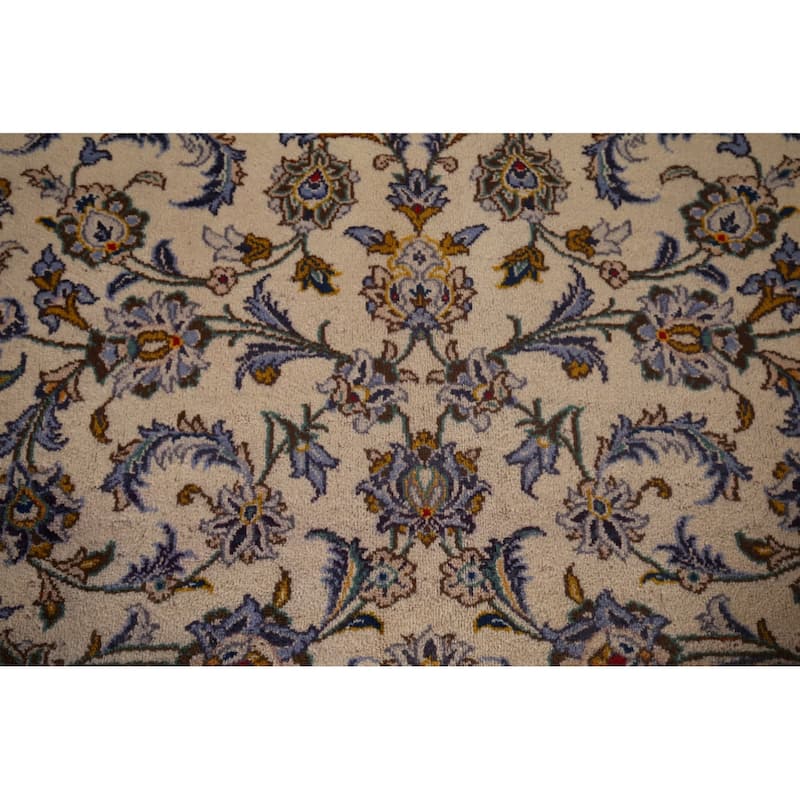 Ivory Floral Kashan Persian Vintage Area Rug Handmade Wool Carpet - 9'10"x 13'2"