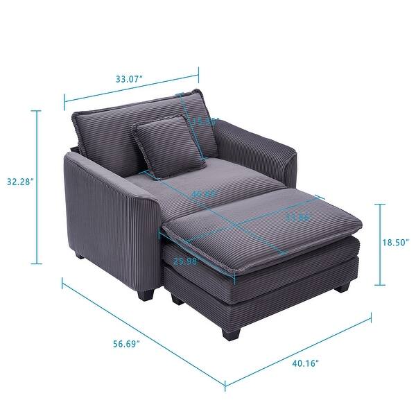 dimension image slide 0 of 4, Organnice 40" Chenille Lounge Chair for Reading, Modern Couch Cozy Sofa Bed with Ottoman, Living Room Single Sofa Accent Chair