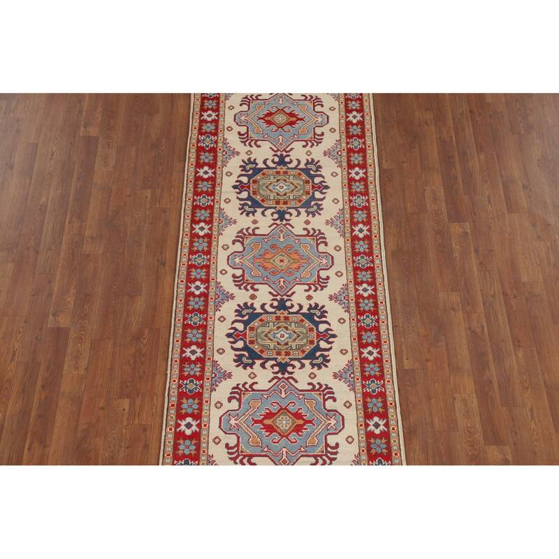 Geometric Kazak Oriental Runner Rug Handmade Foyer Wool Carpet - 2'8" x 9'7"