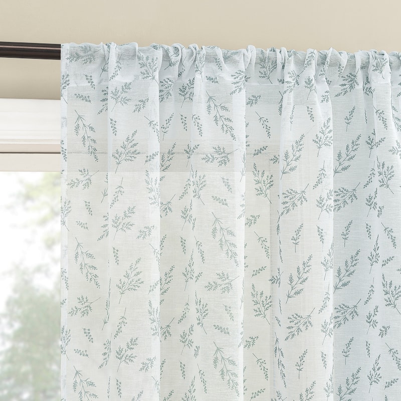 No. 918 Briarwood Delicate Leaf Textured Sheer Rod Pocket 1-Piece Curtain Panel, Single Panel - 50" x 84" - Chambray Blue