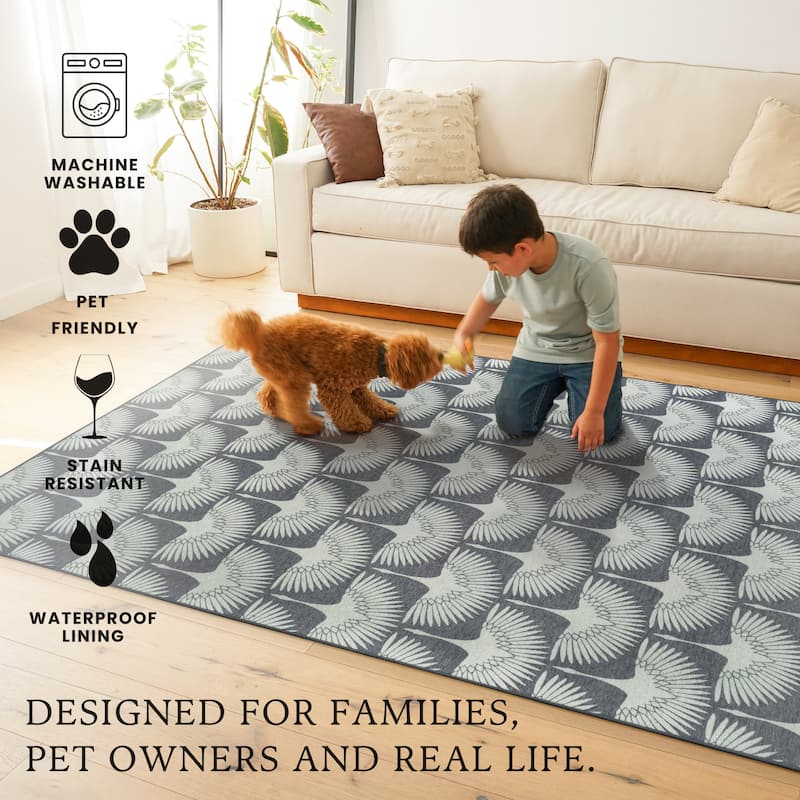 My Magic Carpet Flock Slate Grey Washable Rug