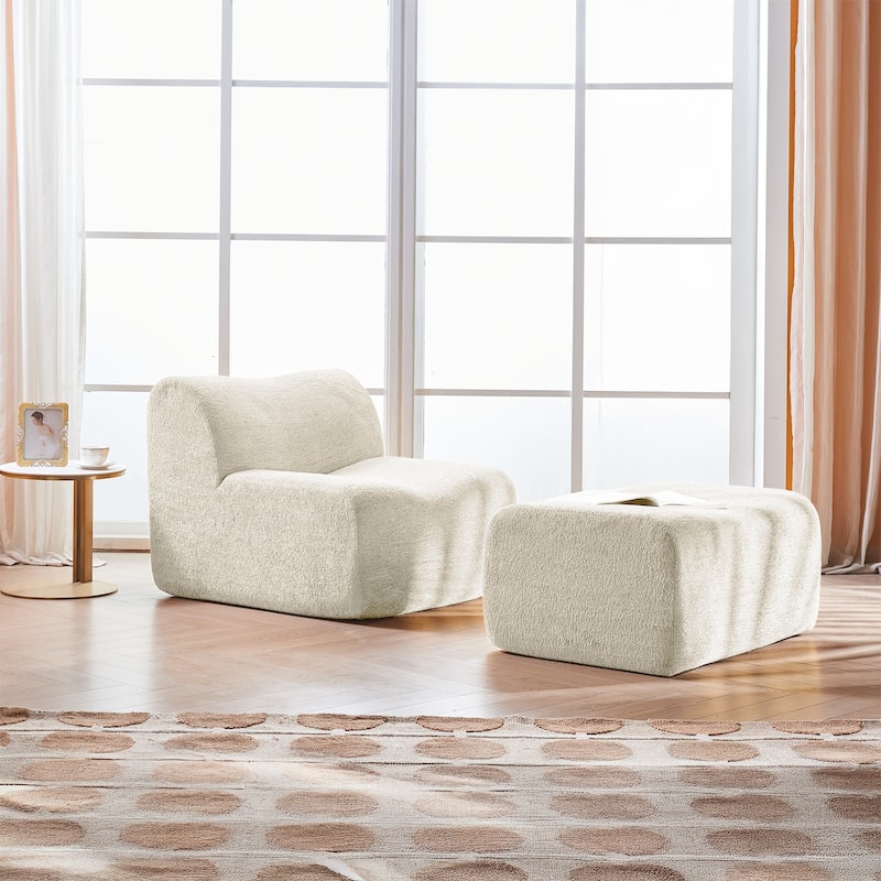 Comfortable and Space-Saving Single Foam Compression Sofa Chair with Footrest + Pillow