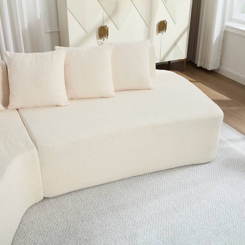 Irregular L-Shaped Modular Sectional Sofa with Chaise Lounge, Comfy Corduroy Deep Seat Cloud Couch, 3 Seat Sofa with 5 Pillows