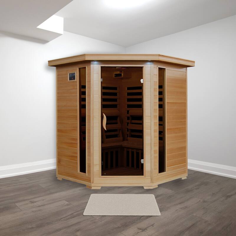 HeatWave Tucson 4-Person Hemlock Corner Infrared Sauna with 10 Carbon Heaters - Hemlock