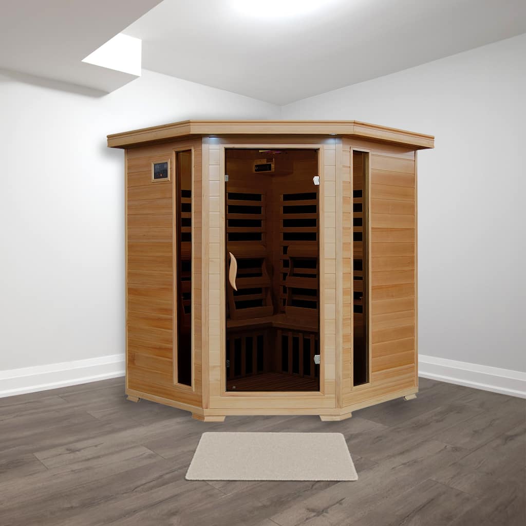 HeatWave Tucson 4-Person Hemlock Corner Infrared Sauna with 10 Carbon Heaters