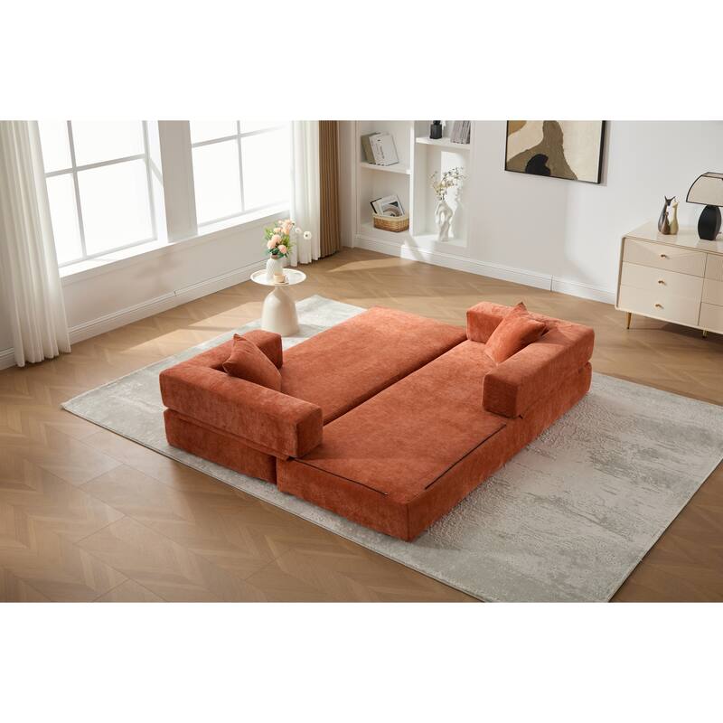 Queen Foldable Sofa Bed, 6-in-1 Convertible Sleeper Sofa with Mattress, Chaise Lounge Loveseat with Removable Cover