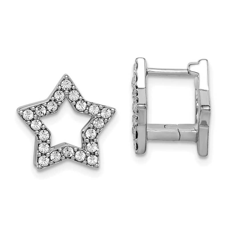 Curata 925 Sterling Silver Rh plate Yellow Enamel Star Crystal Hinged Reversible Earrings Ri Jewelry Gifts for Women