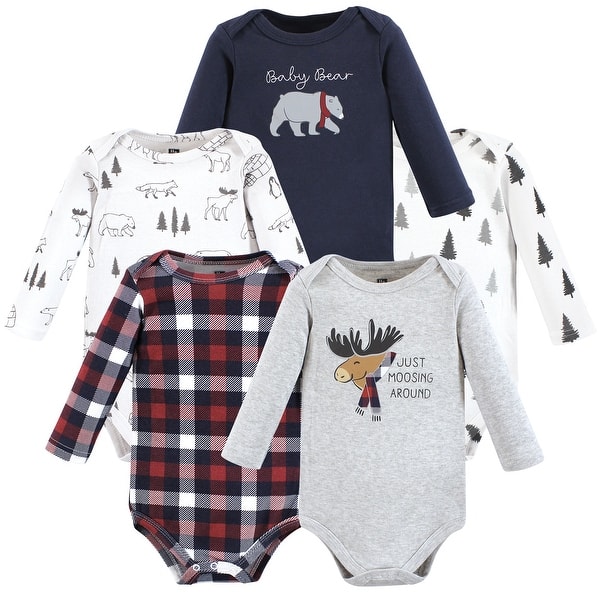 slide 1 of 1, Hudson Baby Cotton Long-Sleeve Bodysuits, Moosing Around 0-3 Months - Moosing Around