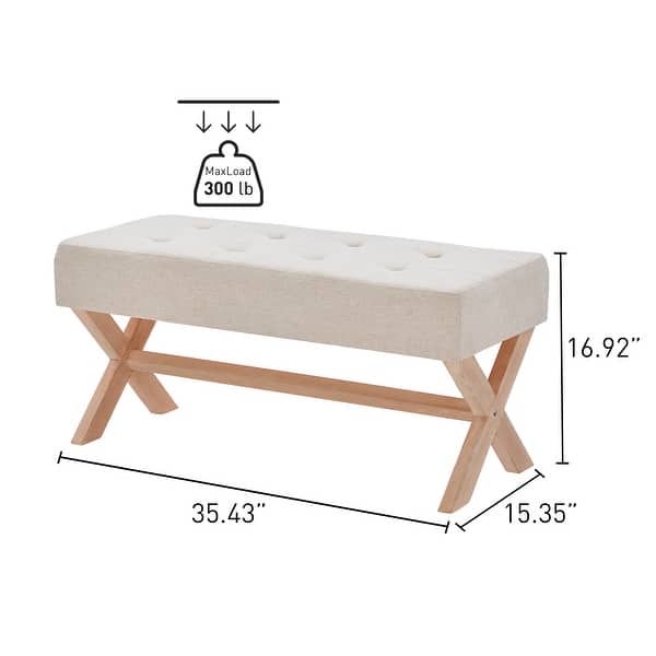 35 in Entryway Bench Upholstered Living Room Bench Seat with X-Shaped ...