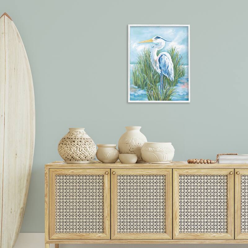 Stupell Coastal Heron Bird Framed Giclee Art Design By Diane Kater