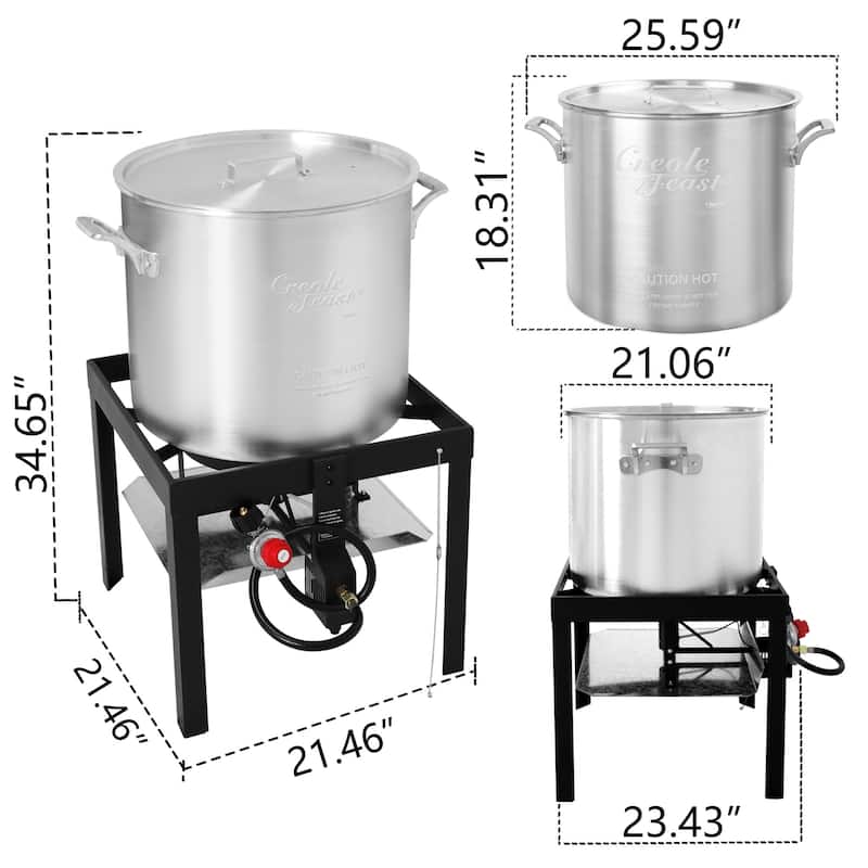 Creole Feast Seafood Boiling Kit with Strainer, Aluminum Propane Gas Boiler with 10 PSI Regulator